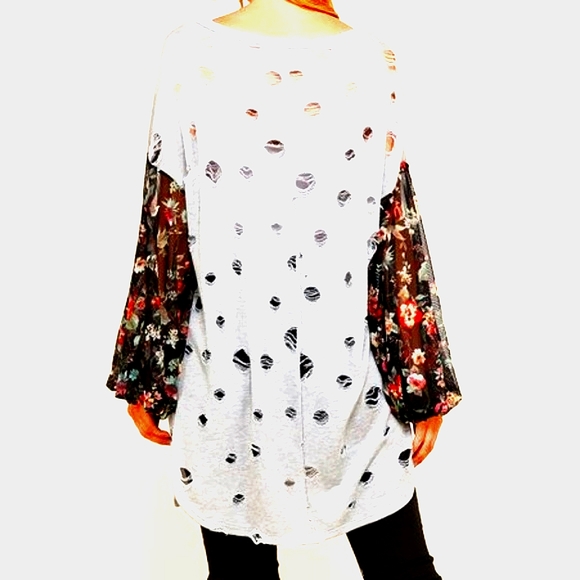 Frumus Heather 🤍Gray Distressed Dolman Top shirt, blouse - Picture 7 of 7